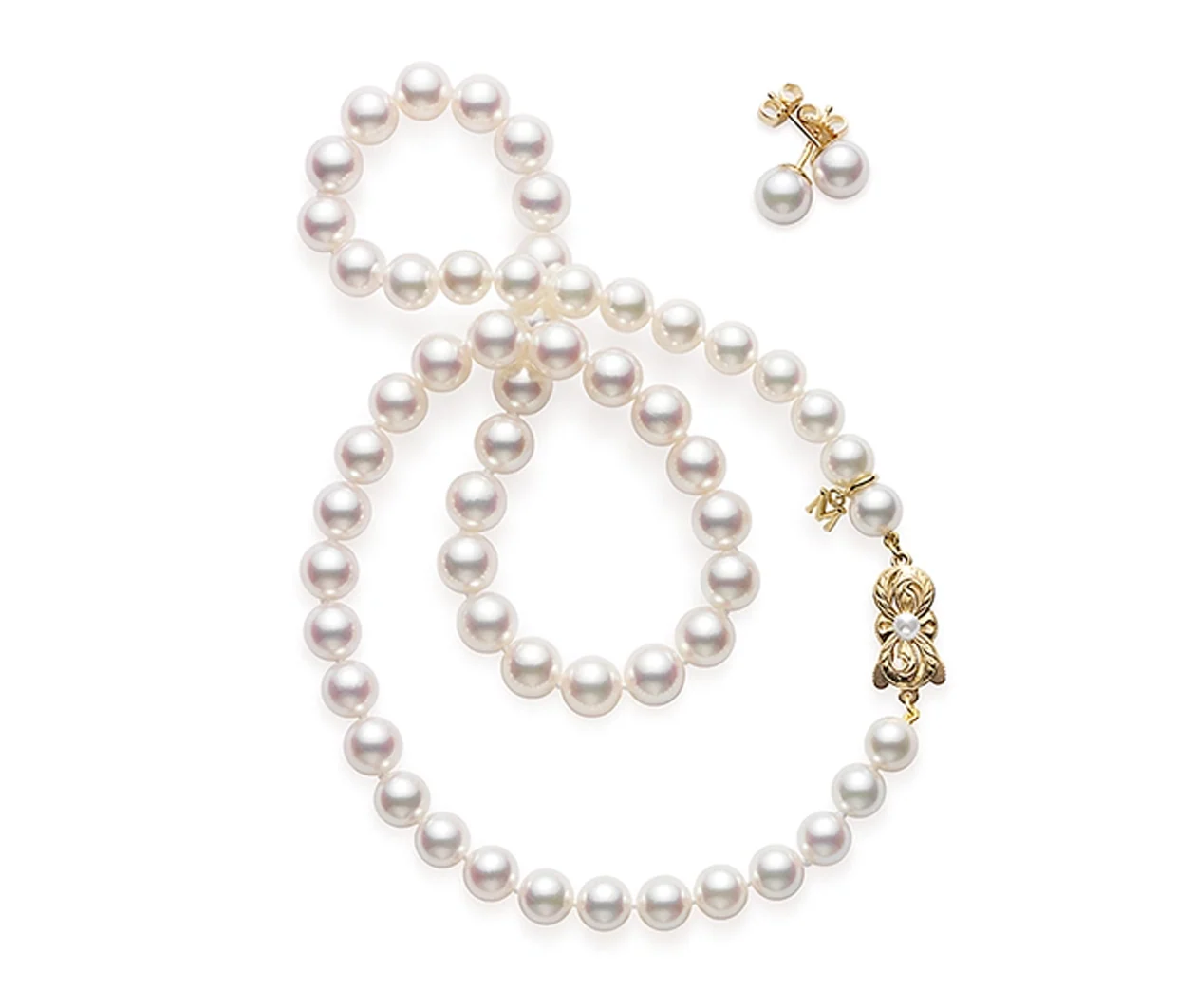 Akoya Cultured Pearl 18K Yellow Gold Two Piece Set