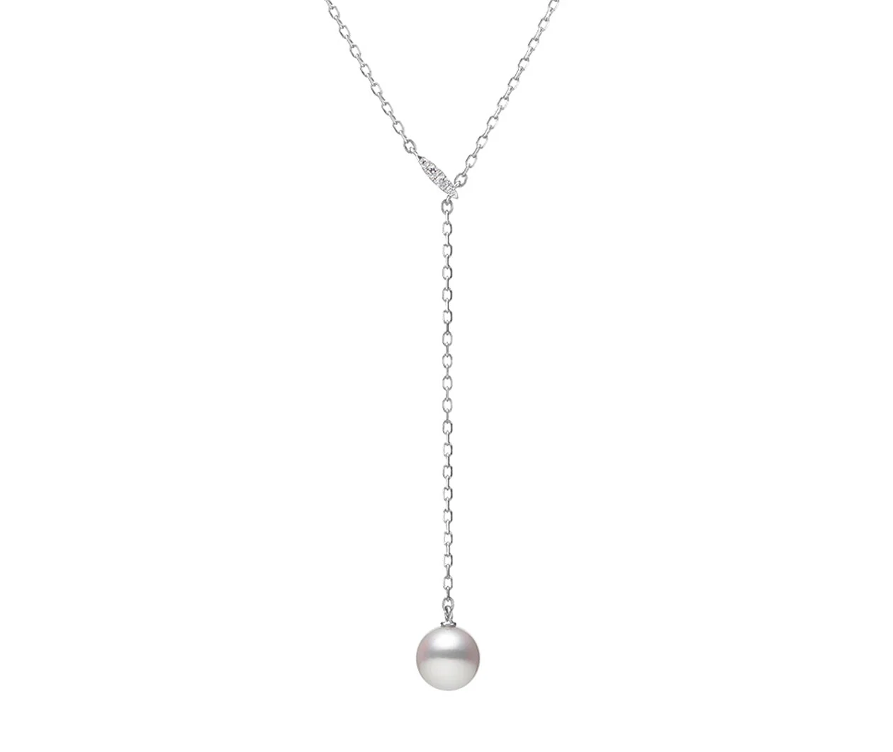 Akoya Cultured Pearl and Diamond Drop Pendant In 18K White Gold