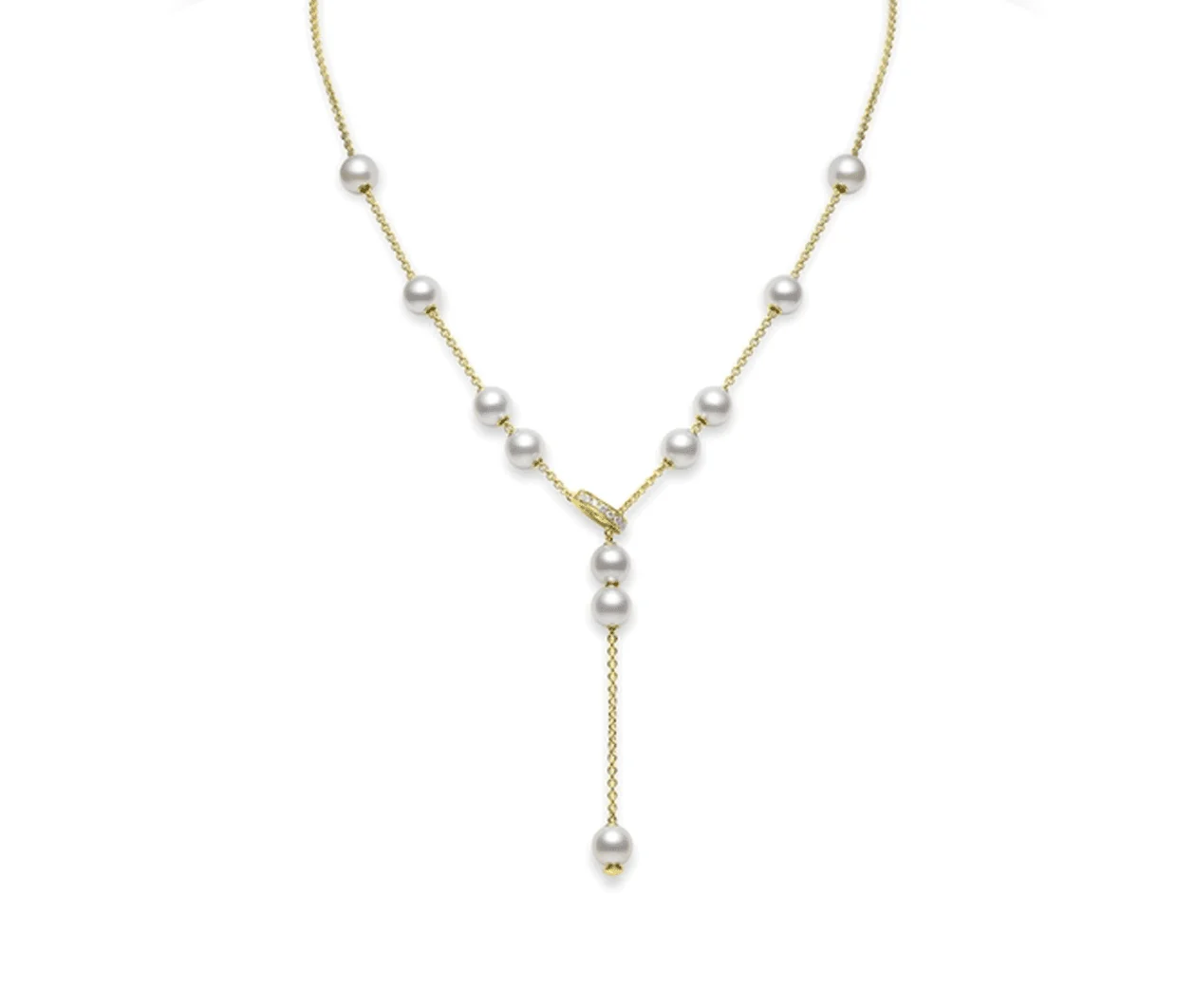 Pearls in Motion Akoya Cultured Pearl Necklace in 18k Yellow Gold