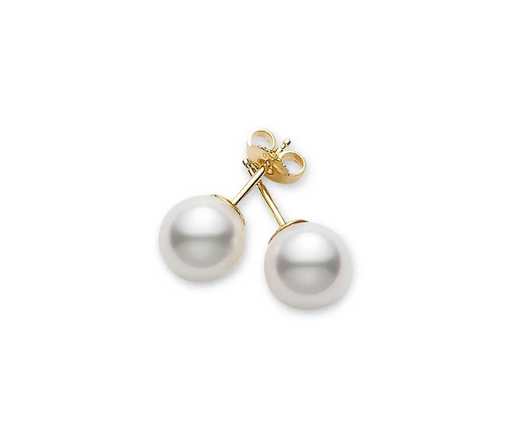 Akoya Cultured Pearl Stud Earrings in 18K Yellow Gold, AAA, 6-6.5mm