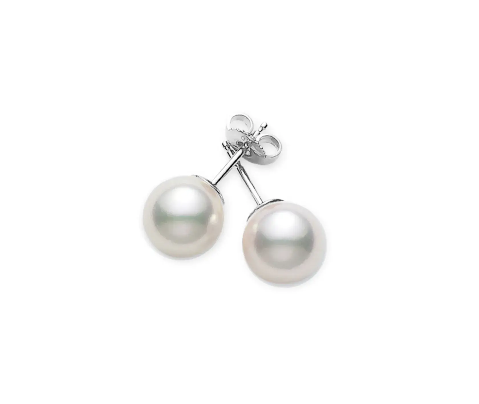 Akoya Cultured Pearl Stud Earrings in 18K White Gold, AAA, 7.5-8mm