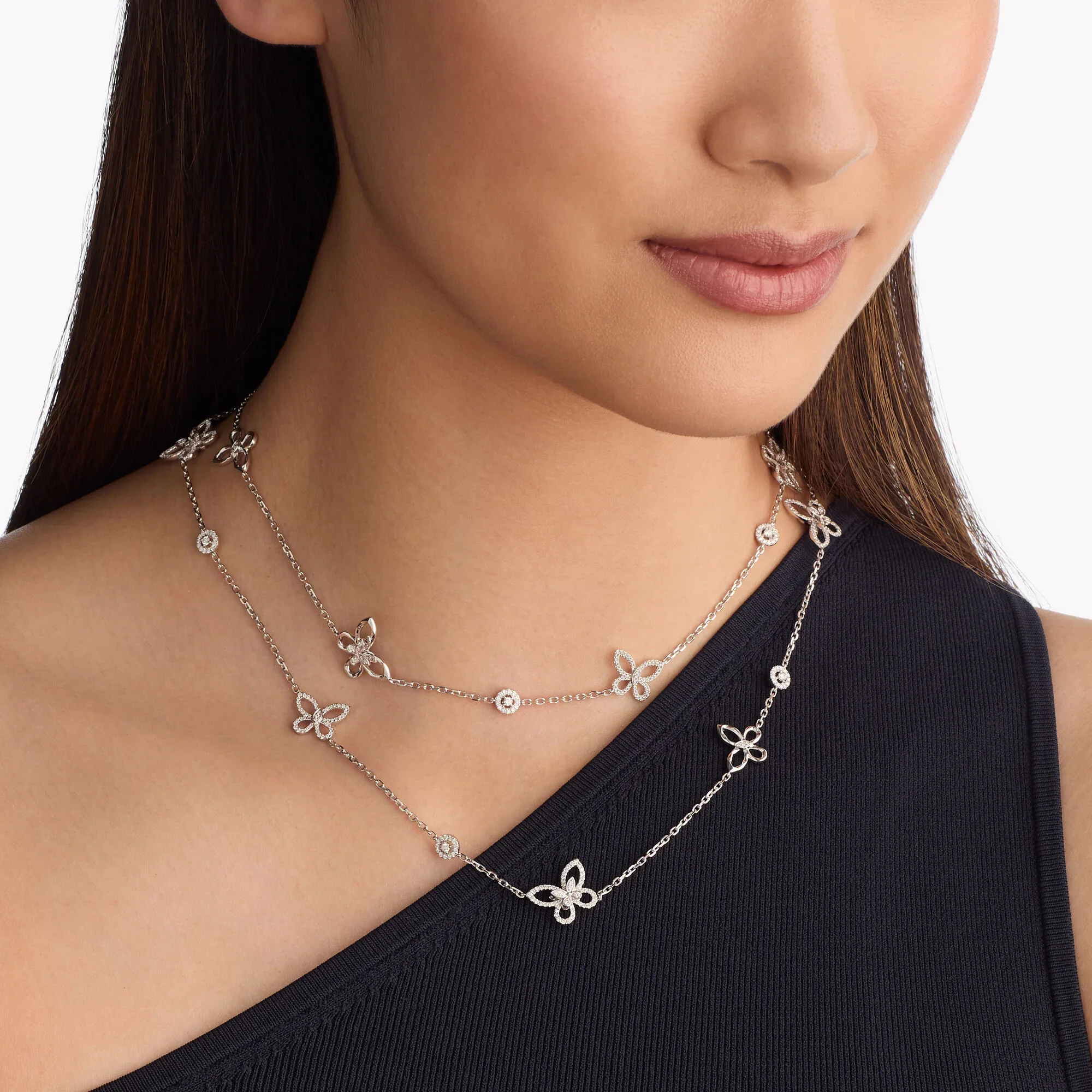 Butterfly Silhouette Diamond Long Necklace - Image 3