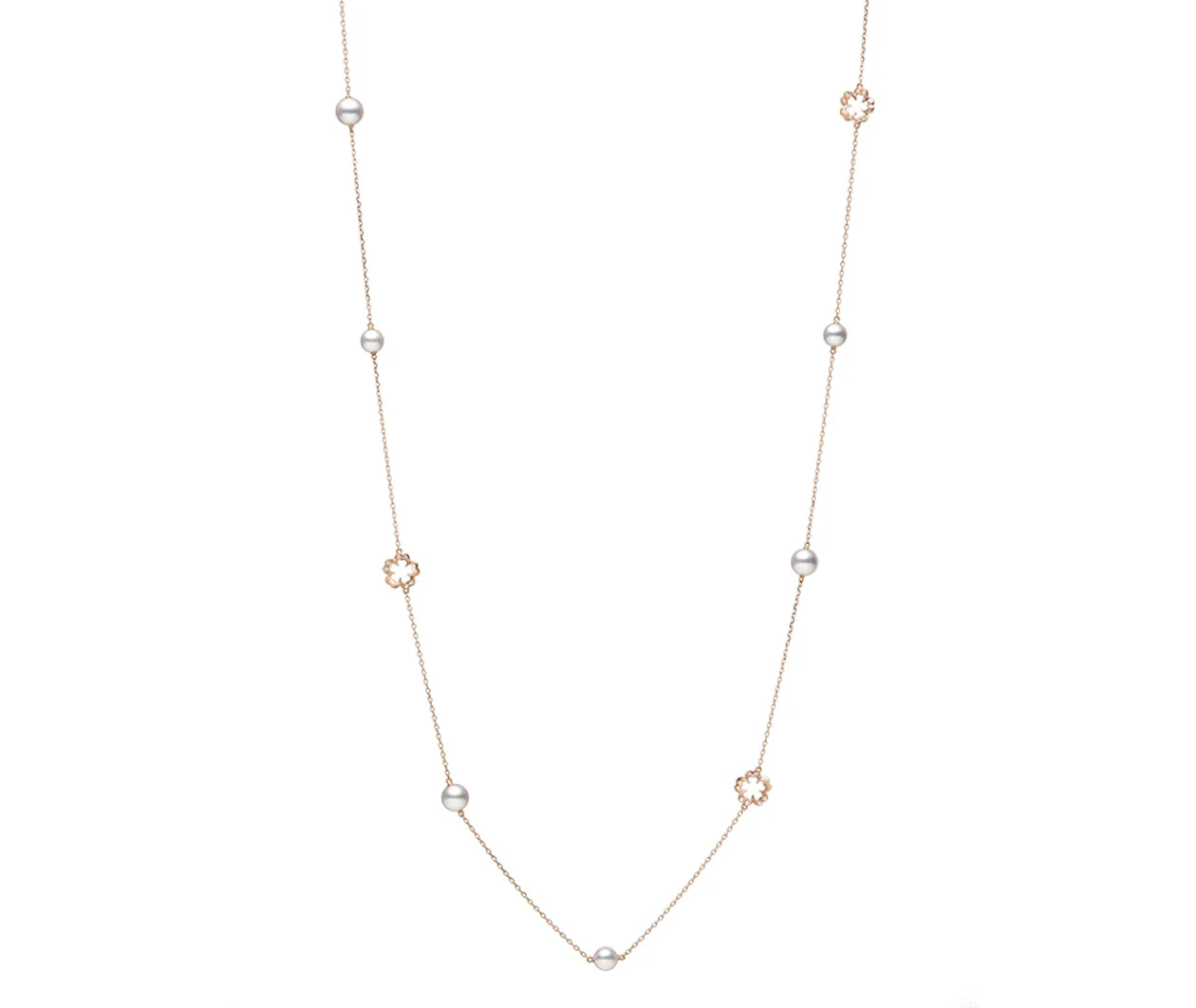 Cherry Blossom Akoya Cultured Pearl Necklace in Pink Gold