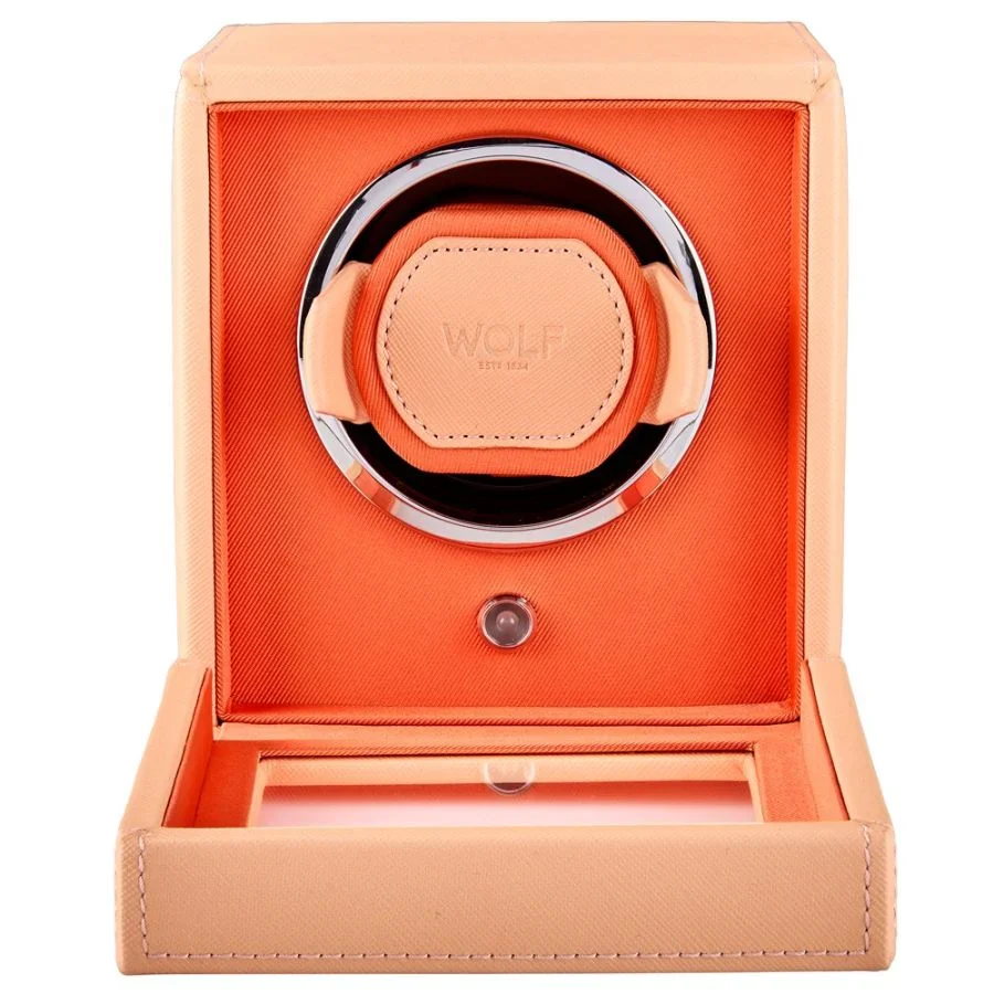 WOLF Cub Seltzer Single Watch Winder with Cover Peach/Orange - Image 3