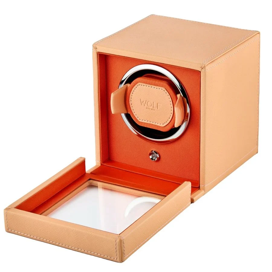 WOLF Cub Seltzer Single Watch Winder with Cover Peach/Orange - Image 4