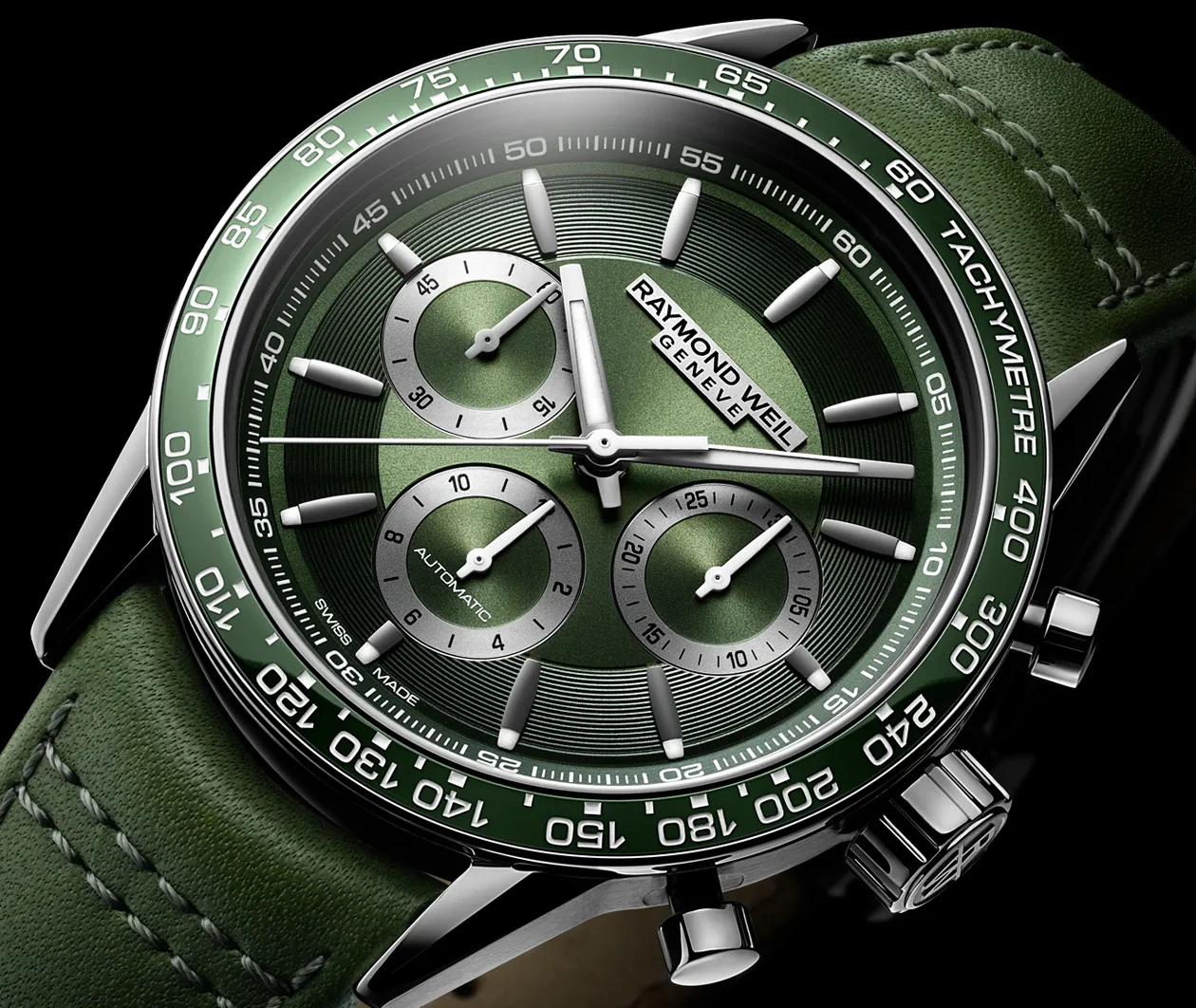 Freelancer Men's Automatic Chronograph Green Leather Watch - Image 6