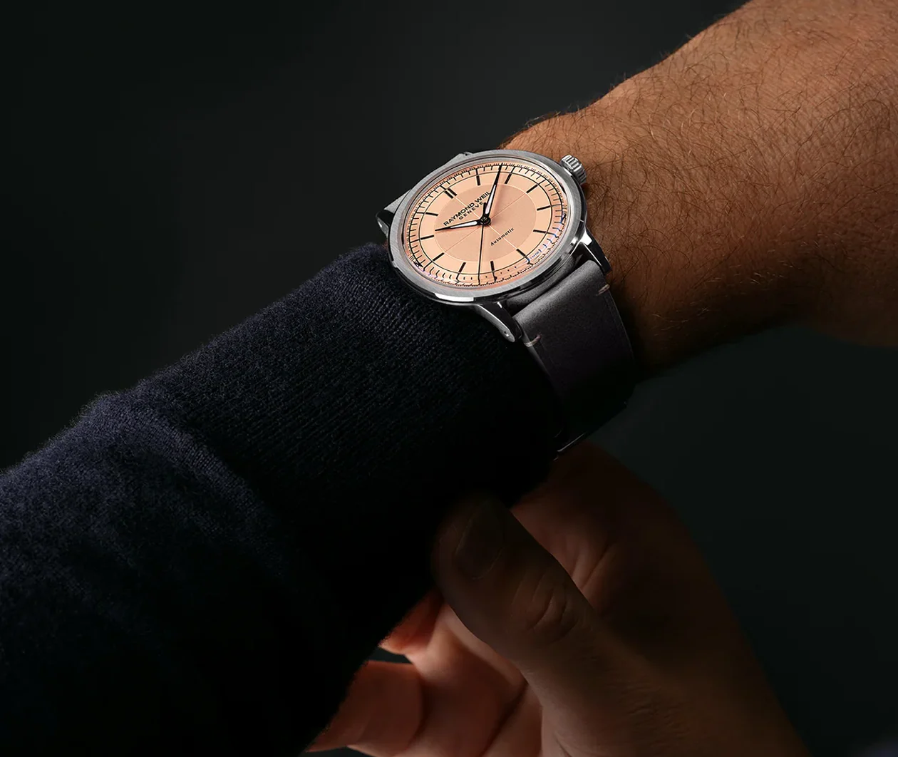 Millesime Men's Automatic Grey Leather Strap Watch - Image 4