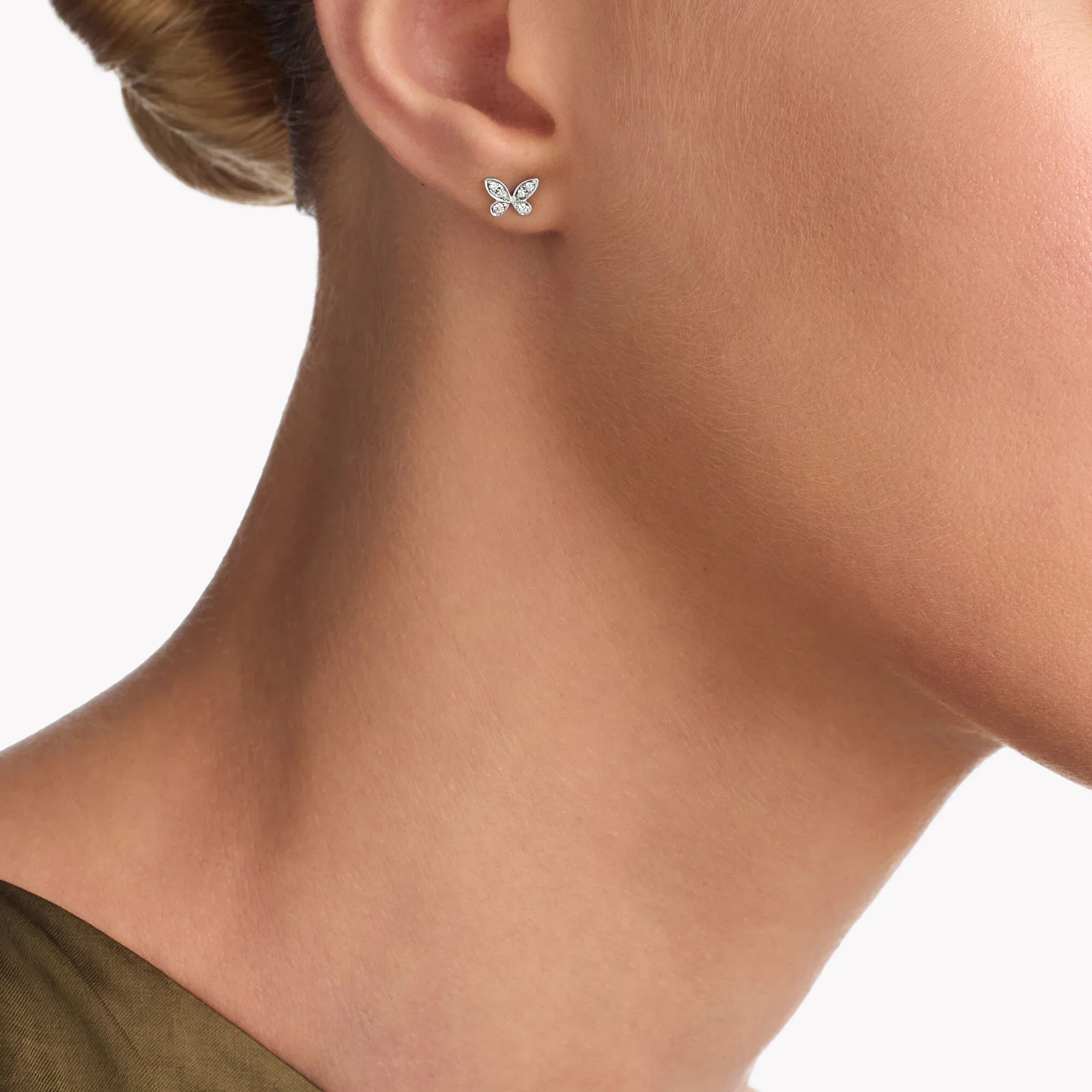 Pavé Butterfly Diamond Petite Stud Earrings - Image 2
