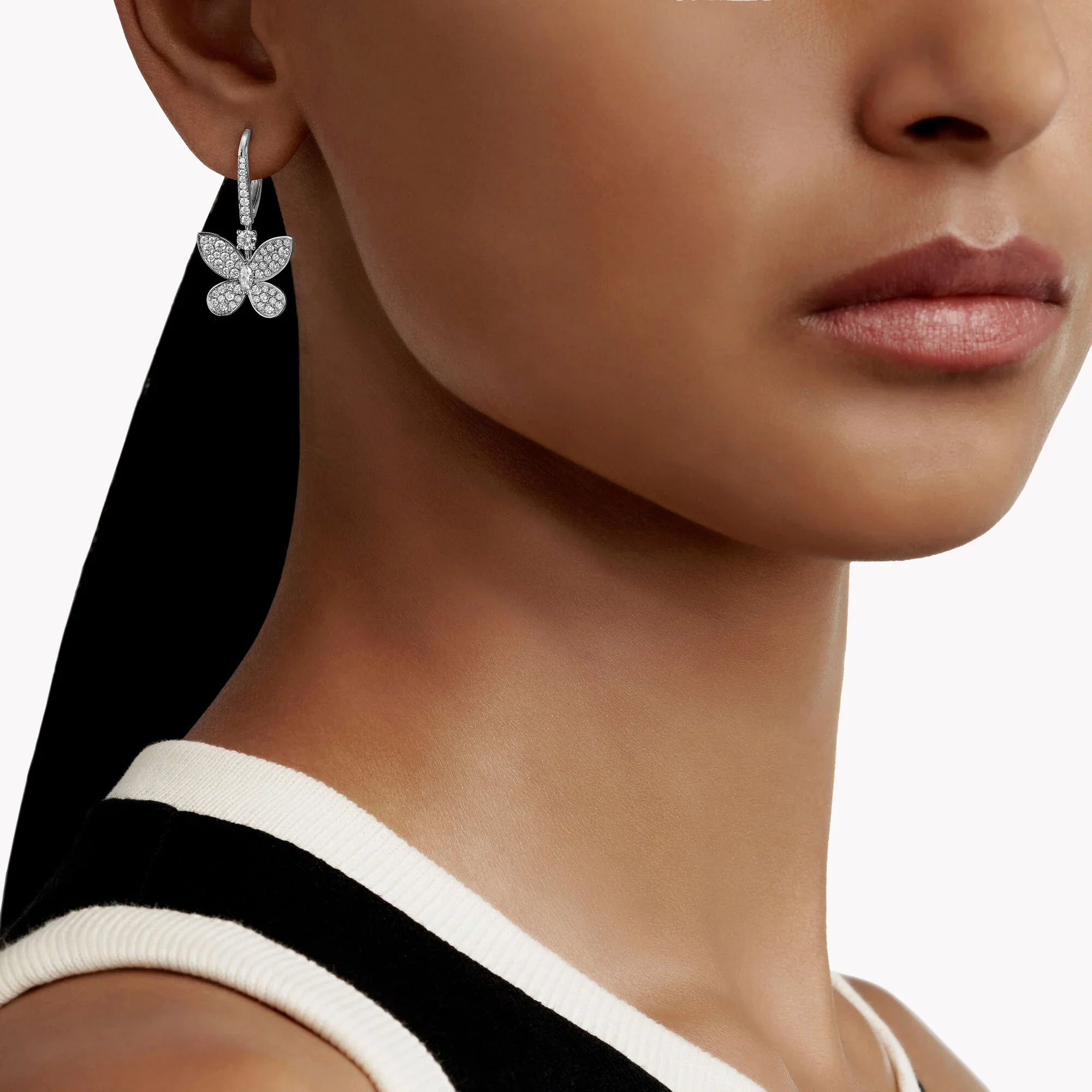 Pavé Butterfly Mini Diamond Drop Earrings - Image 2