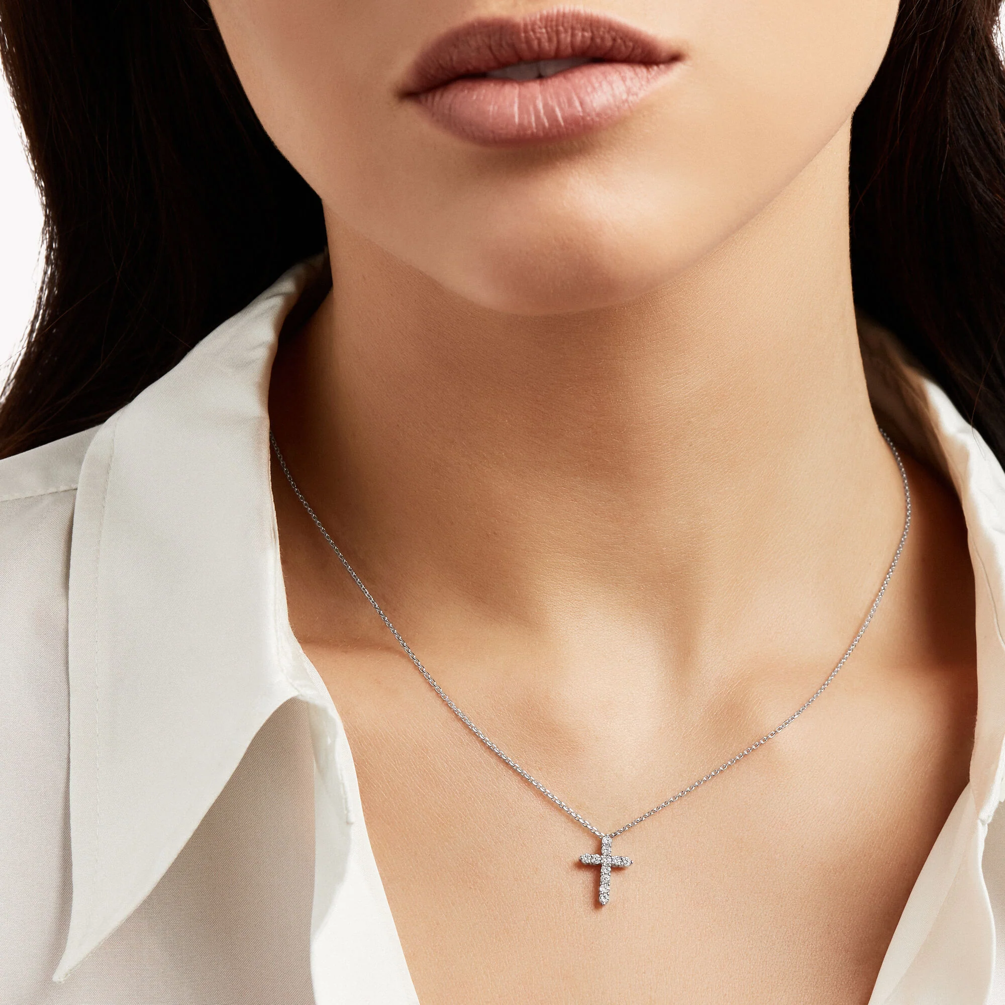 Round Diamond Cross Petite Pendant - Image 3