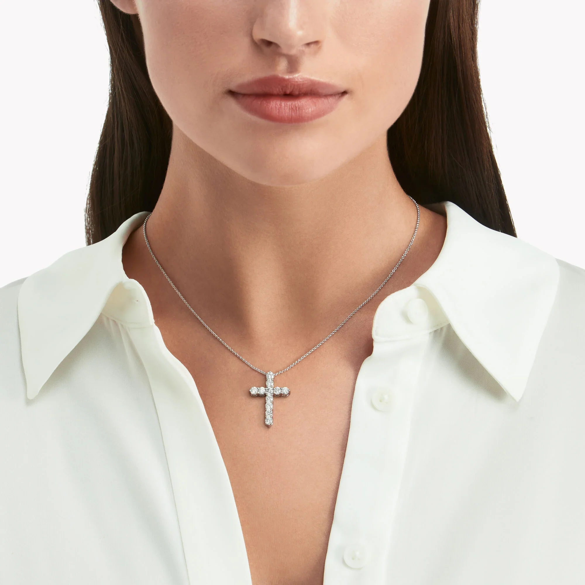 Round Diamond Cross Small Pendant - Image 2