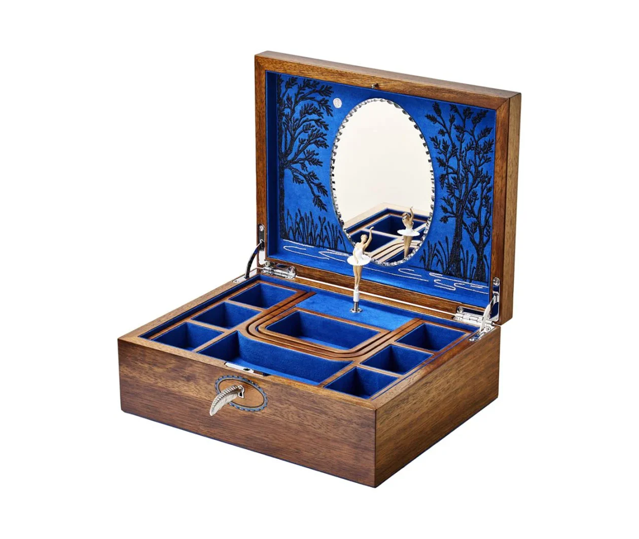 Wolf Ballet Musical Jewellery Box - Swan Lake Walnut Wood