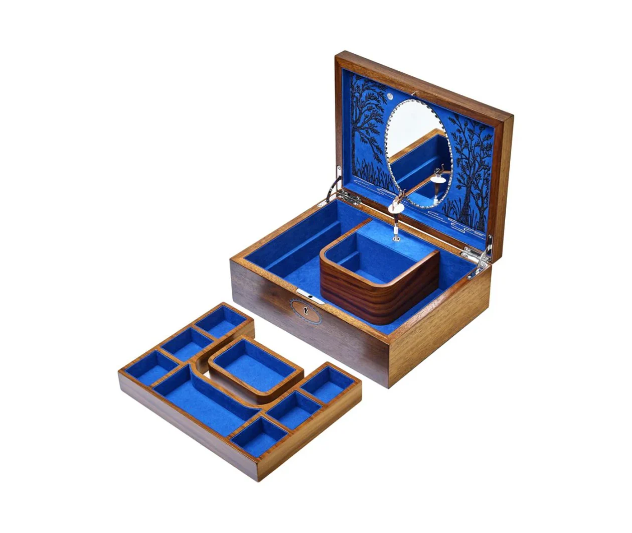 Wolf Ballet Musical Jewellery Box - Swan Lake Walnut Wood - Image 2
