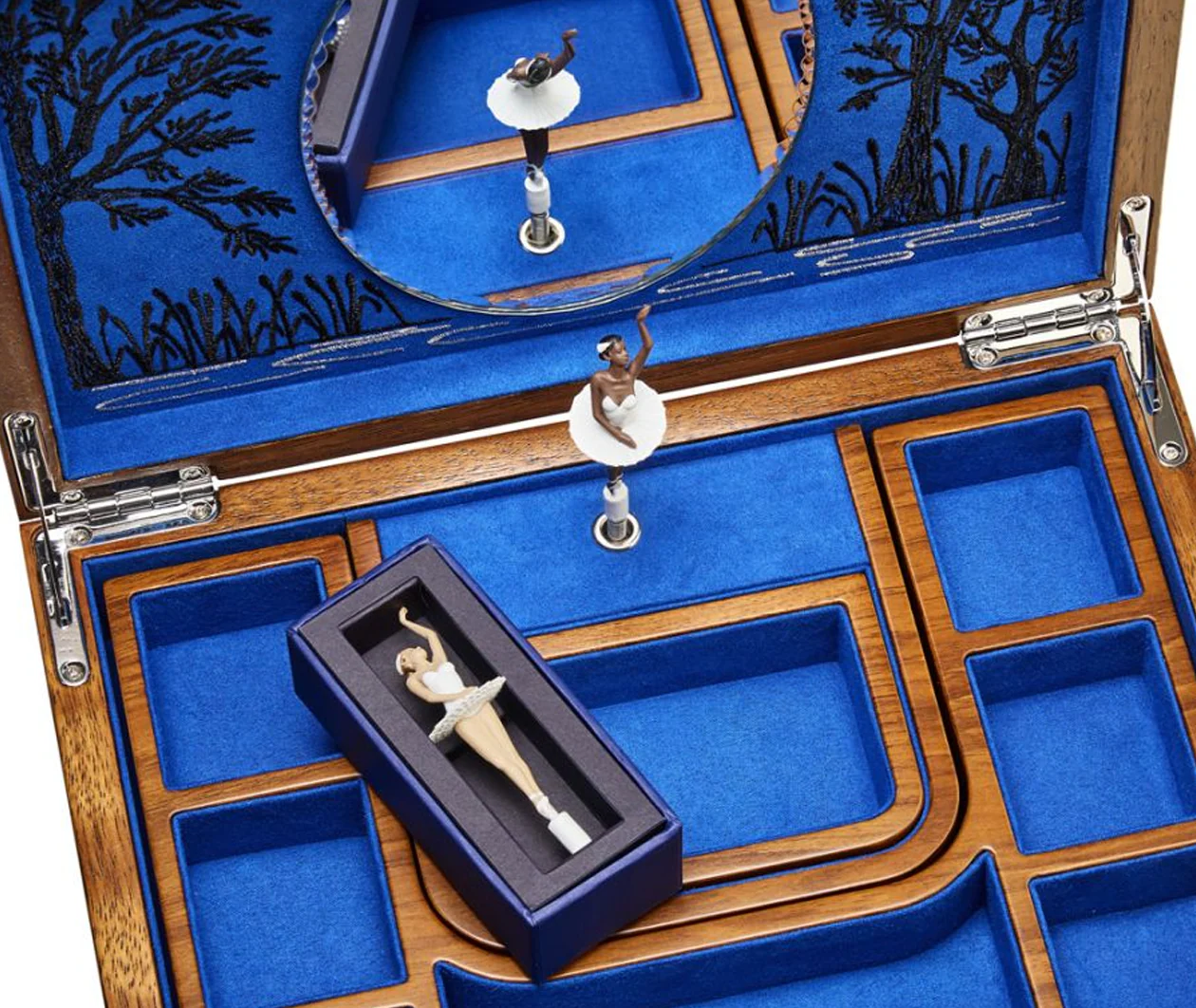 Wolf Ballet Musical Jewellery Box - Swan Lake Walnut Wood - Image 3