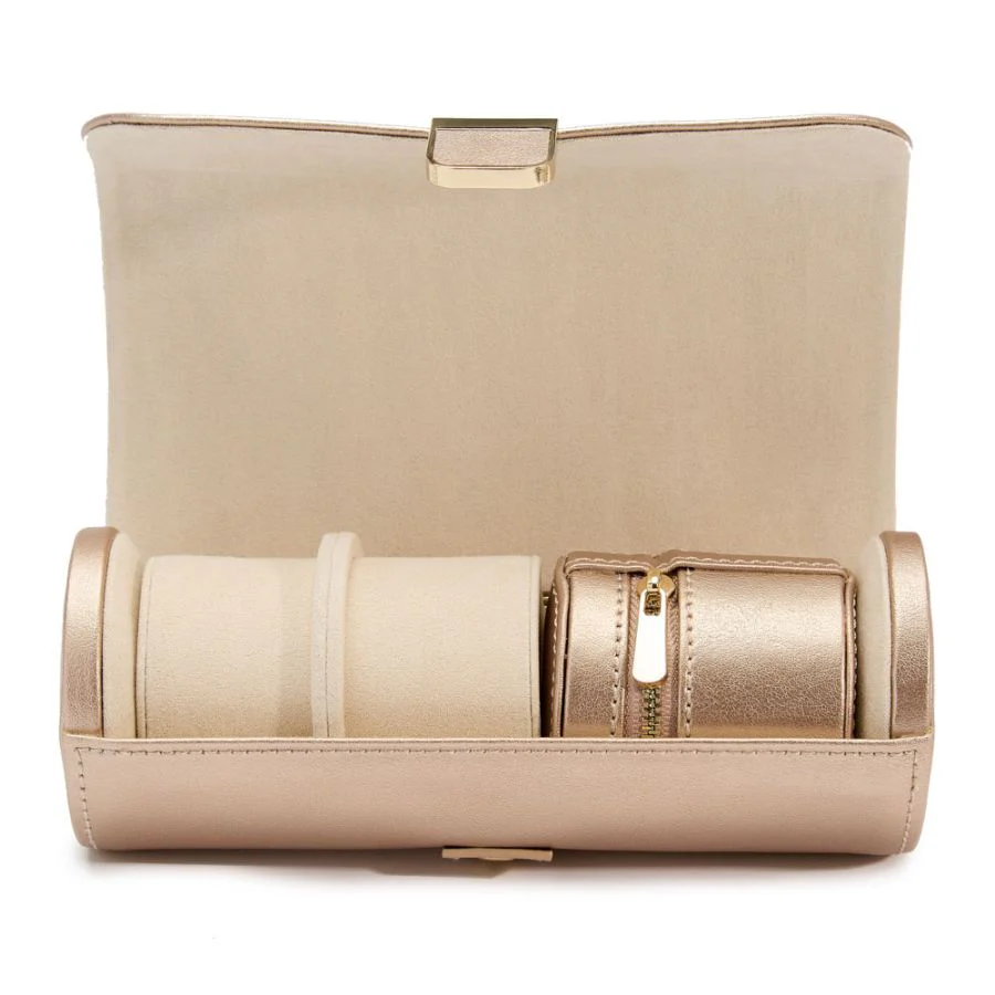 Wolf Palermo Double Watch Roll with Jewellery Pouch Rose Gold - Image 4